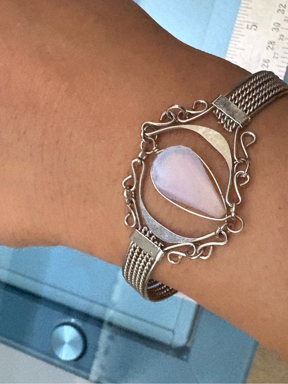 Silver Teardrop Moon Bracelet with Pale Lavender Stone